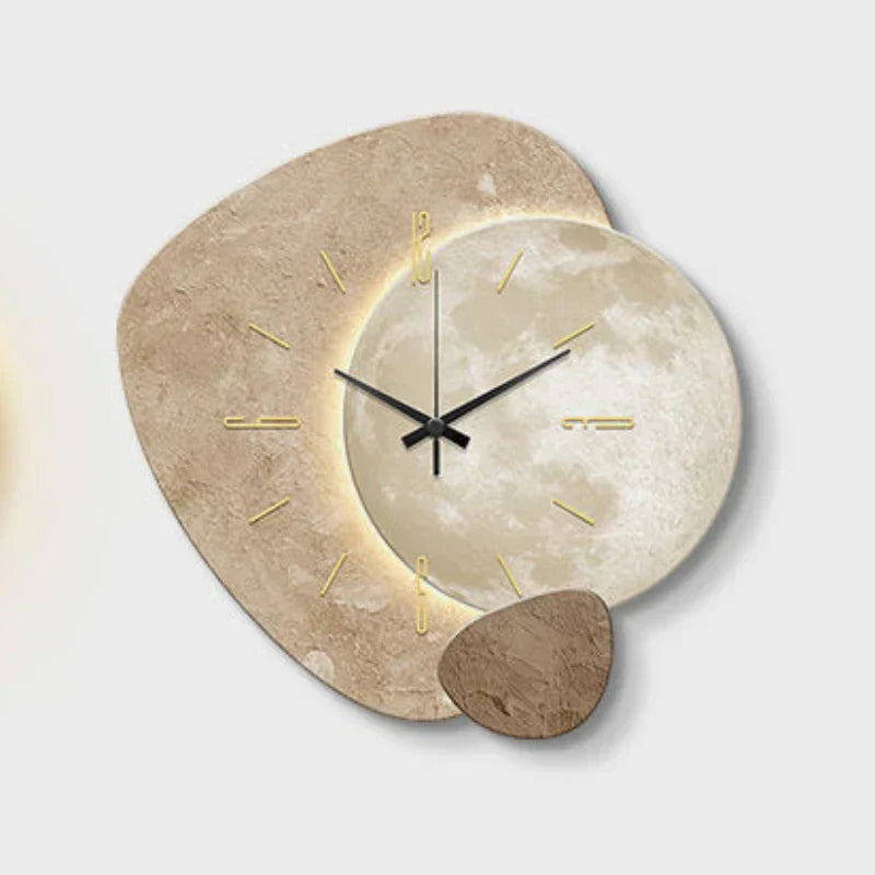 Modern Wooden Wall Clock – Sculpted LED Accent Design