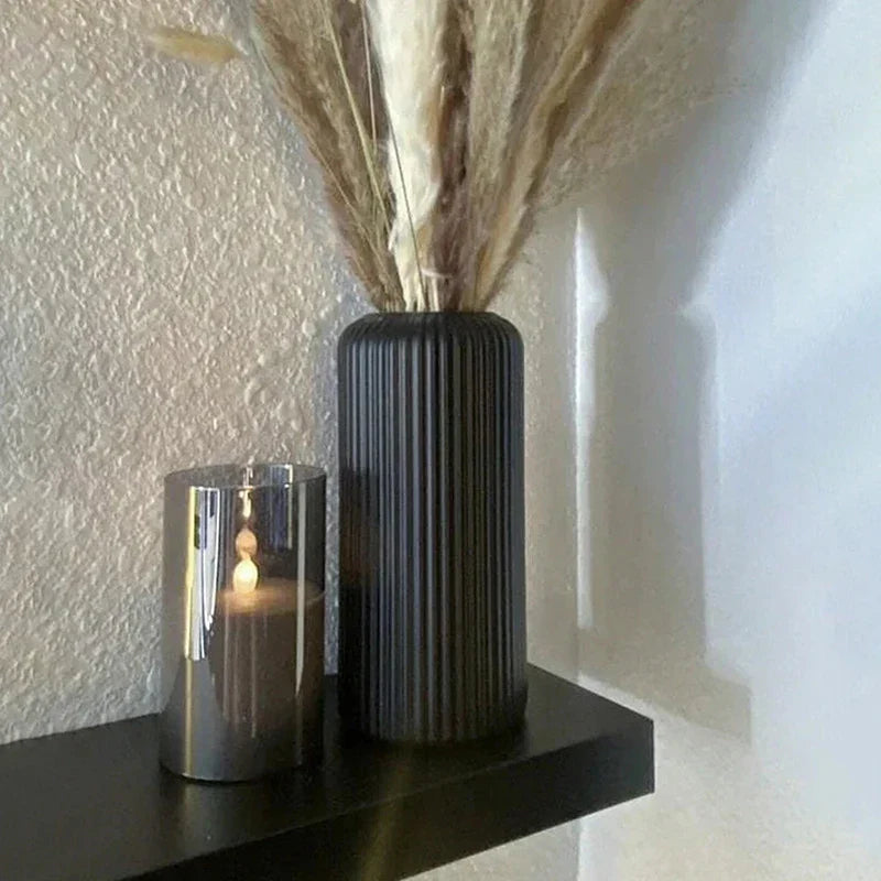 Textured Vertical Stripe Display Vase – Lightweight Decorative Flower Holder
