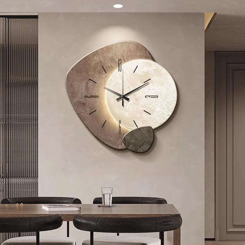 Modern Wooden Wall Clock – Sculpted LED Accent Design