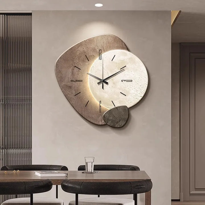 Modern Wooden Wall Clock – Sculpted LED Accent Design