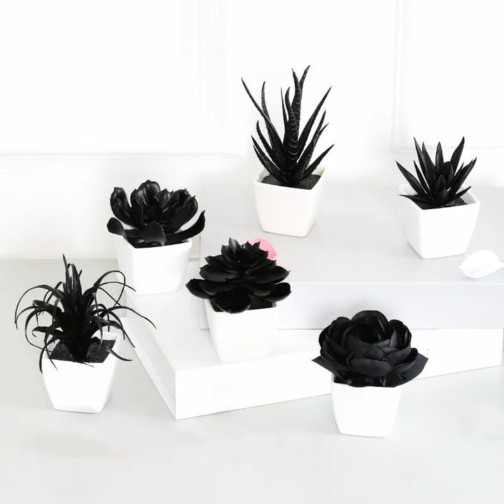 Black Faux Succulent in Geometric Pot – Minimalist Artificial Plant for Desk, Shelf & Modern Decor