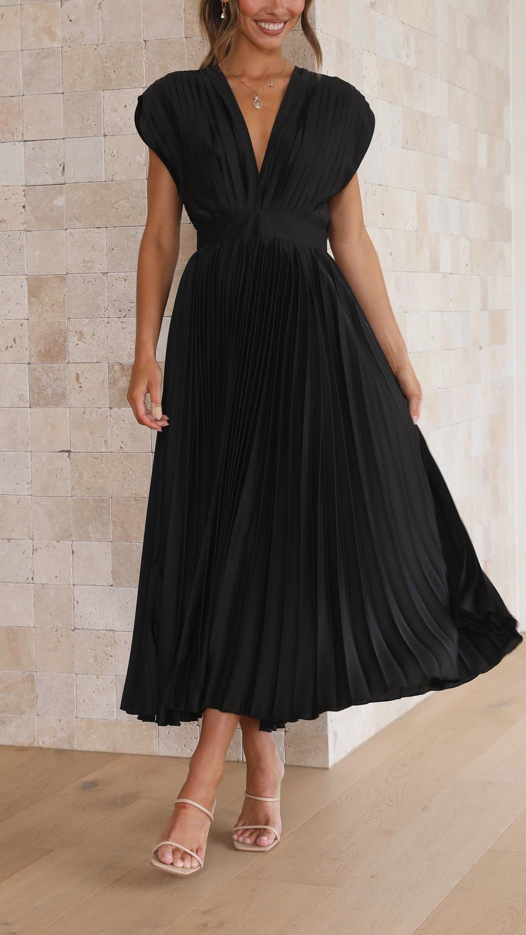 Joanna V-Neck Pleated Maxi Dress