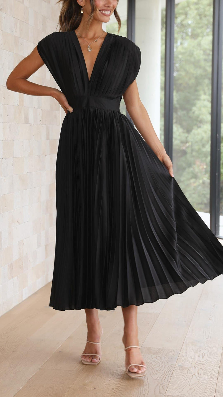 Joanna V-Neck Pleated Maxi Dress