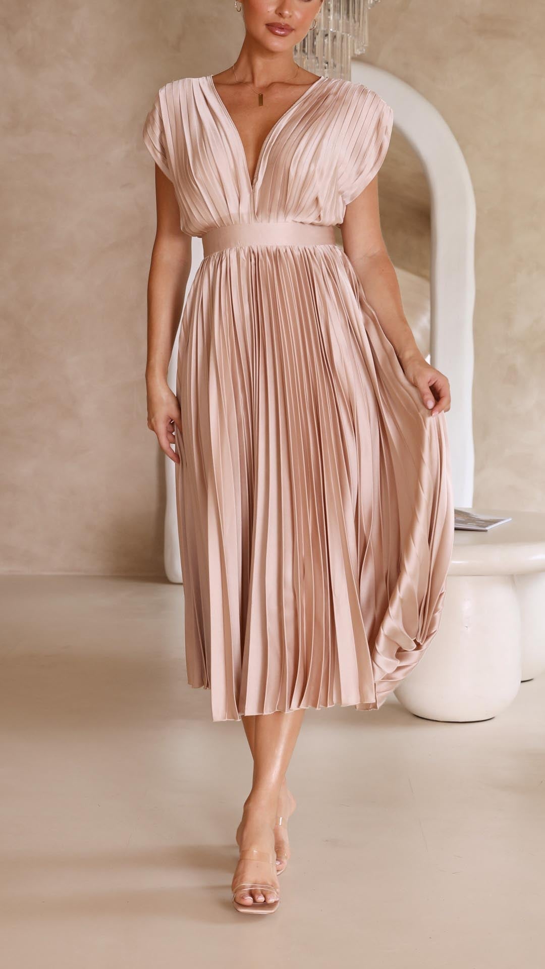 Joanna V-Neck Pleated Maxi Dress