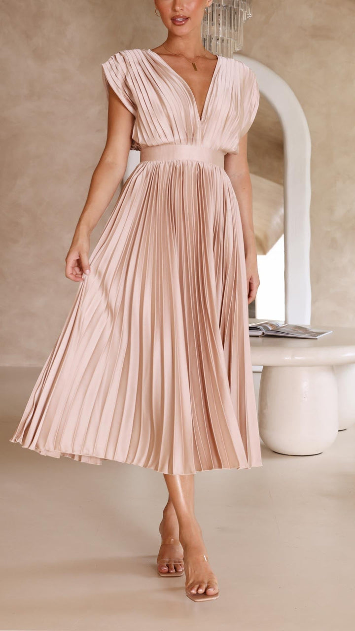 Joanna V-Neck Pleated Maxi Dress