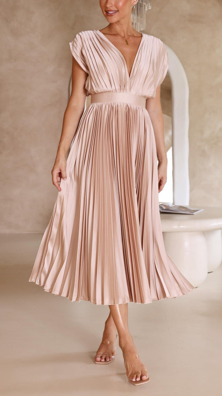 Joanna V-Neck Pleated Maxi Dress
