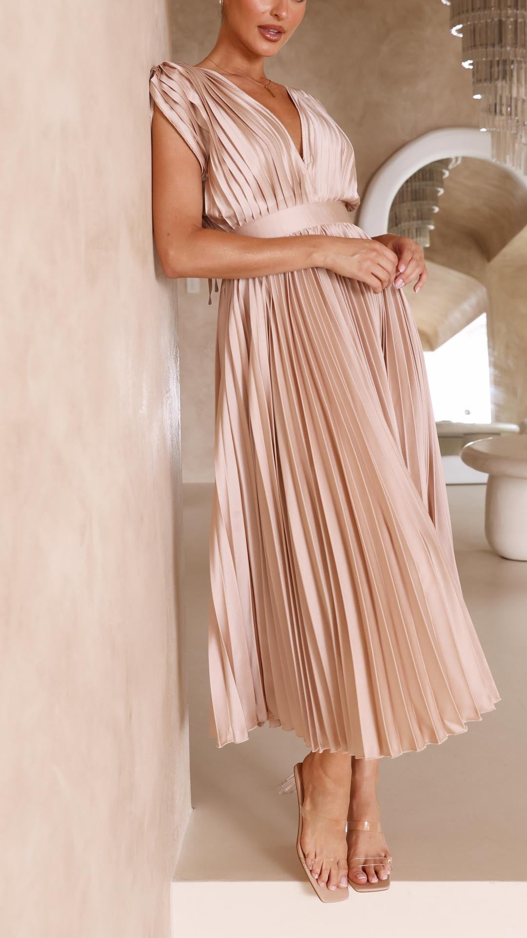 Joanna V-Neck Pleated Maxi Dress