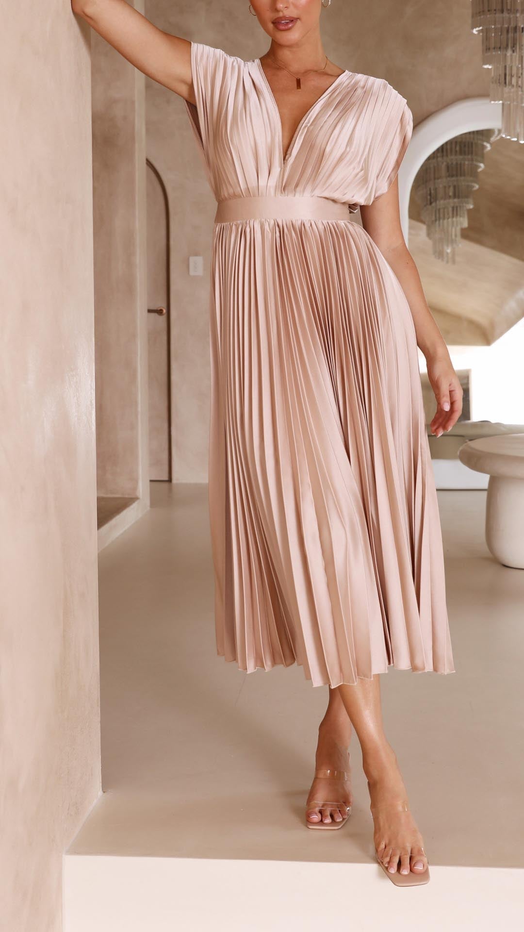 Joanna V-Neck Pleated Maxi Dress
