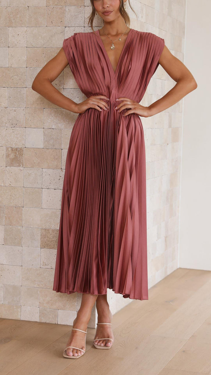 Joanna V-Neck Pleated Maxi Dress