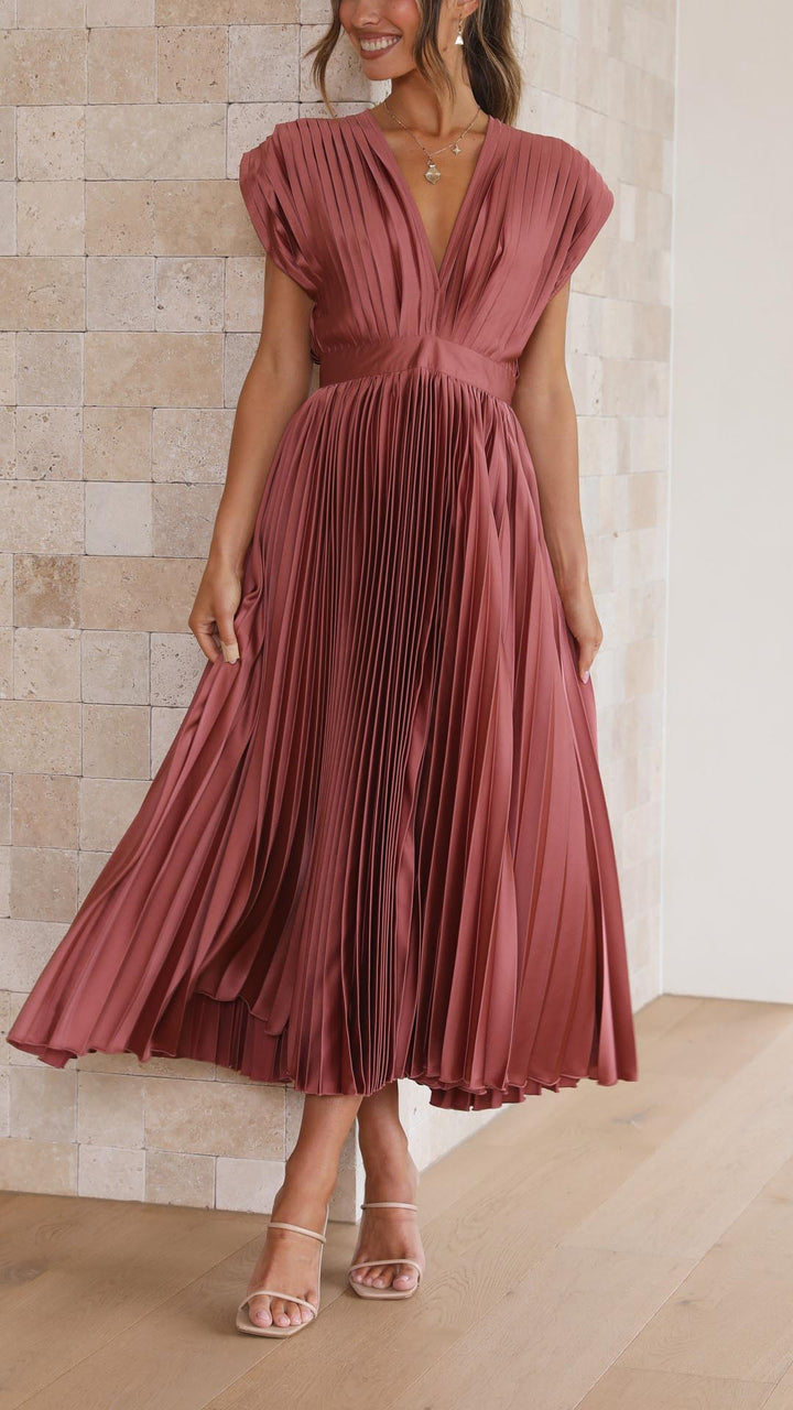 Joanna V-Neck Pleated Maxi Dress