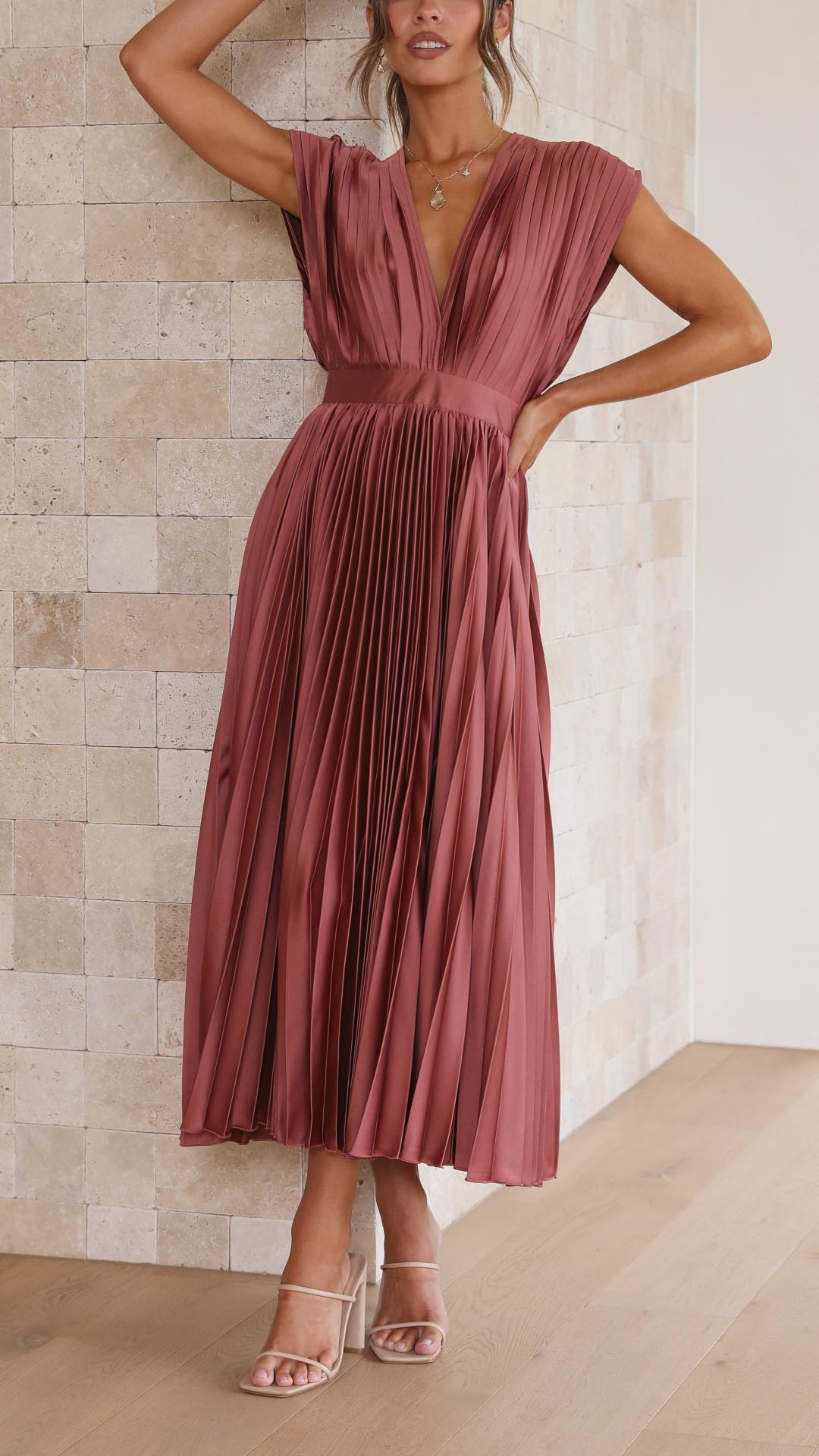 Joanna V-Neck Pleated Maxi Dress