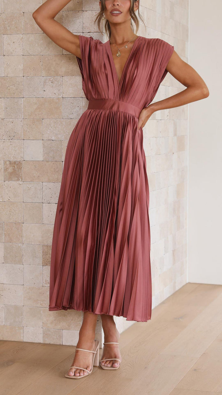 Joanna V-Neck Pleated Maxi Dress
