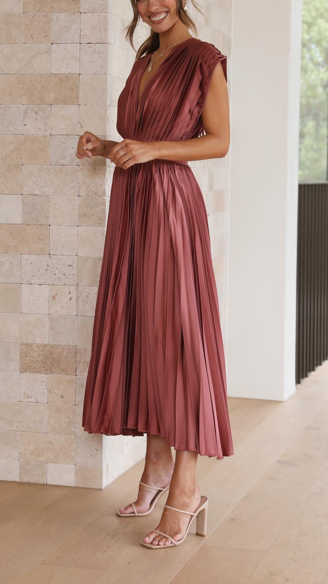 Joanna V-Neck Pleated Maxi Dress