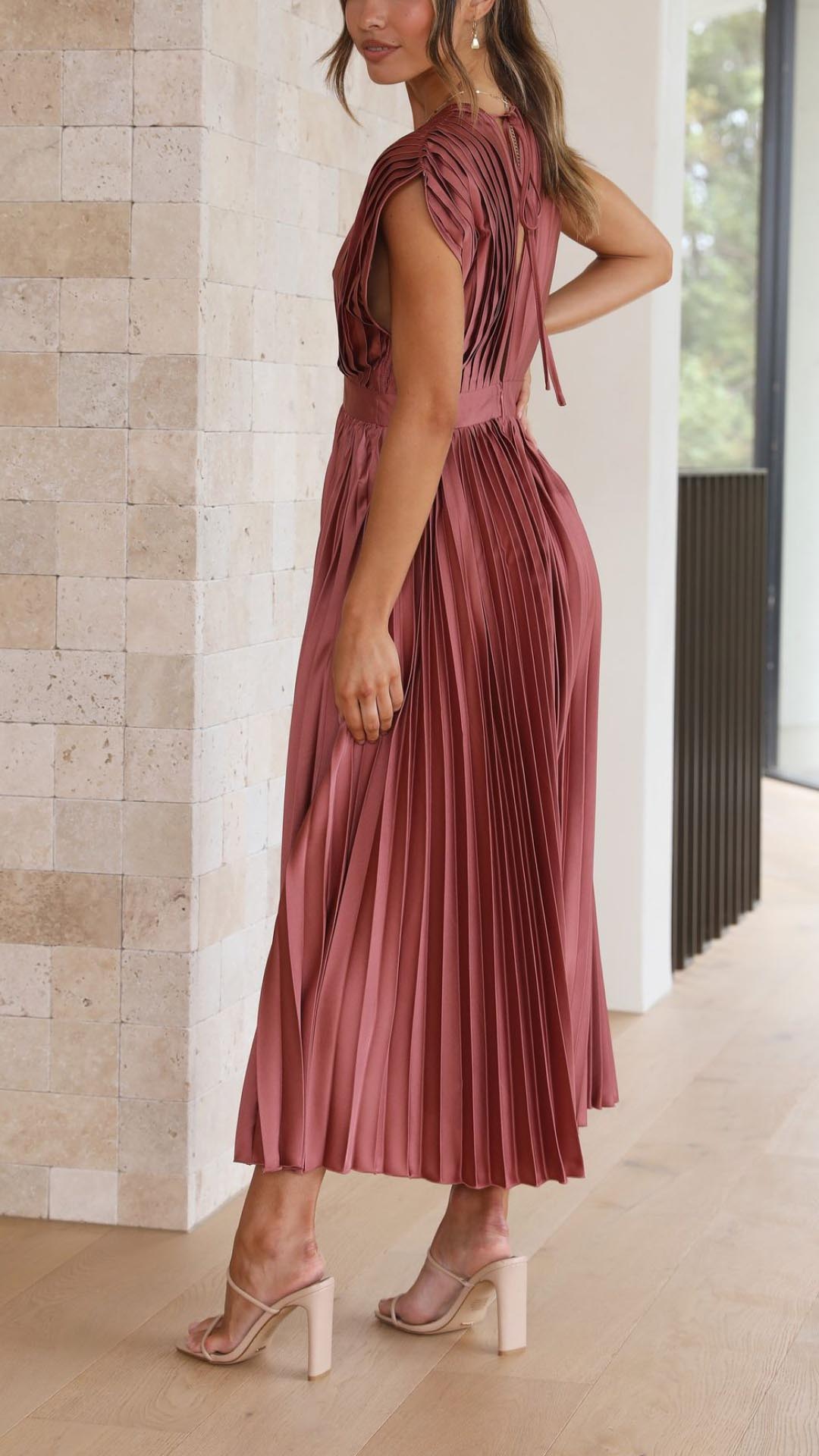 Joanna V-Neck Pleated Maxi Dress