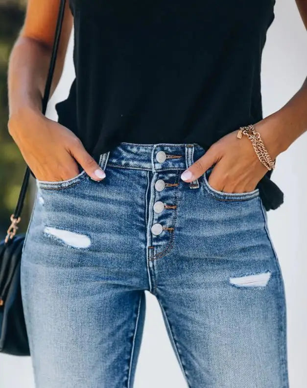 Women’s Slim Fit High-Waist Button Jeans