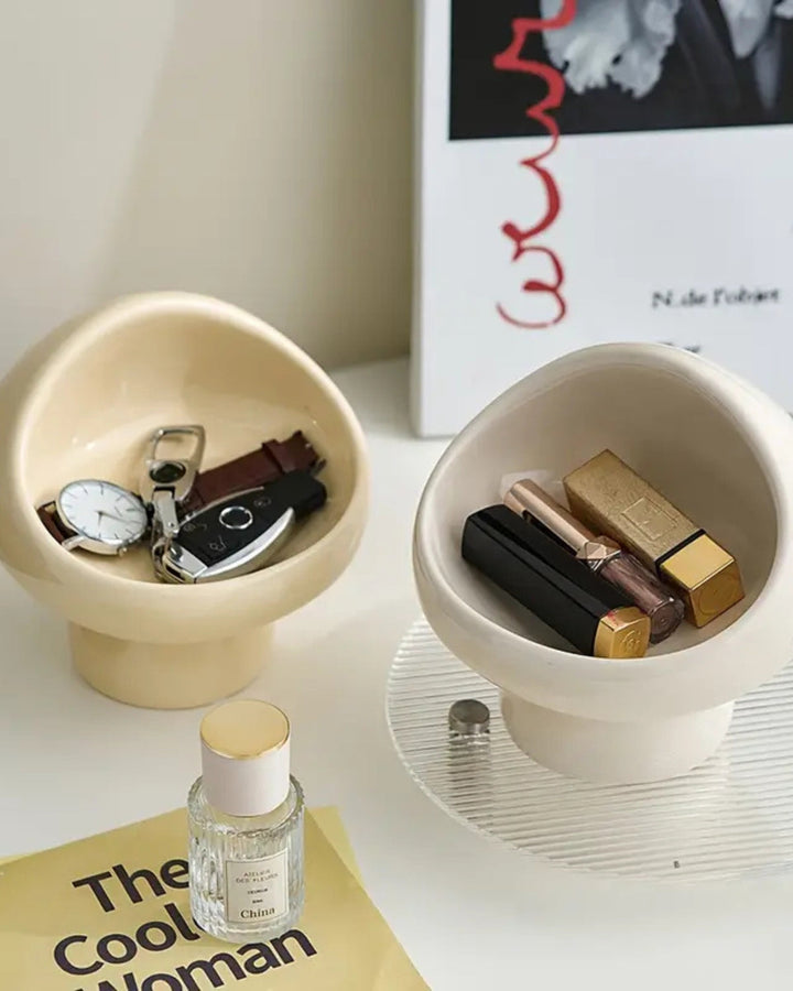 Minimalist Ceramic Vanity Bowl – Sculptural Organizer & Decor