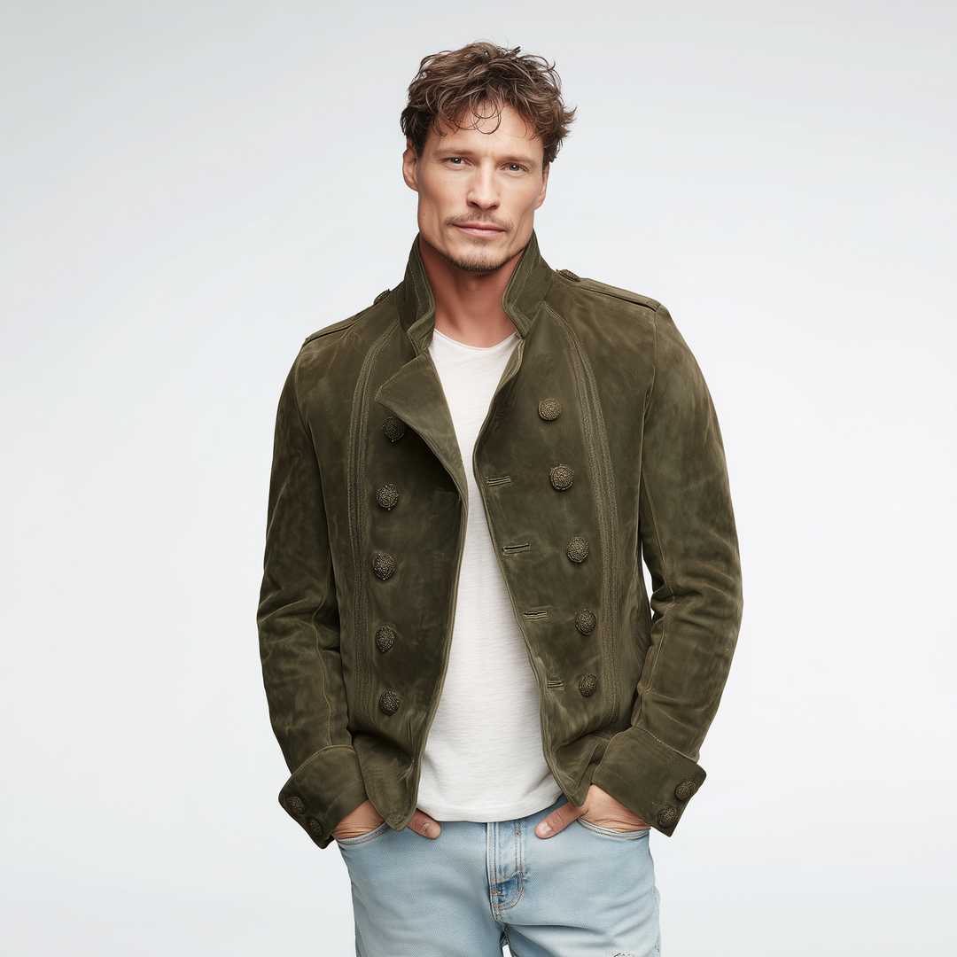 Harrow Suede Embroidered Double Breasted Jacket