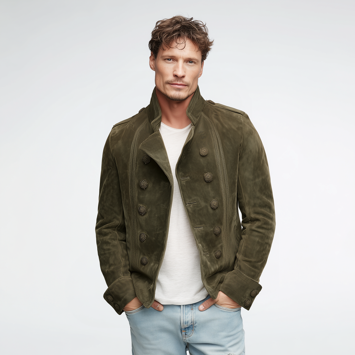 Harrow Suede Embroidered Double Breasted Jacket