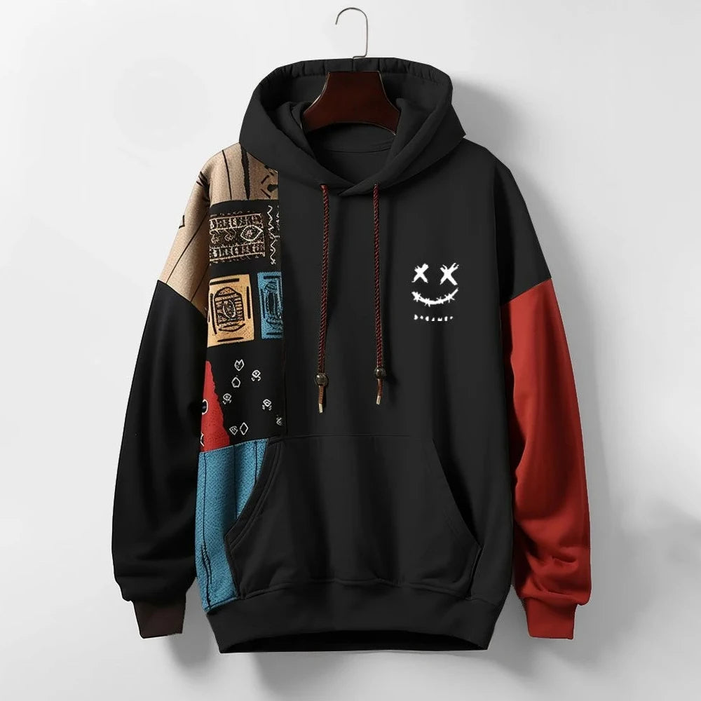Urban Patchwork Streetwear Hoodie