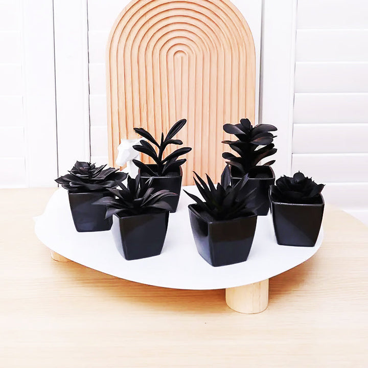 Black Faux Succulent in Geometric Pot – Minimalist Artificial Plant for Desk, Shelf & Modern Decor