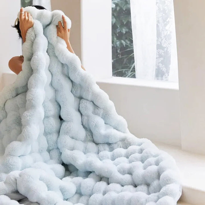 Faux Rabbit Fur Throw Blanket – Ultra Soft Plush Bed & Sofa Cover