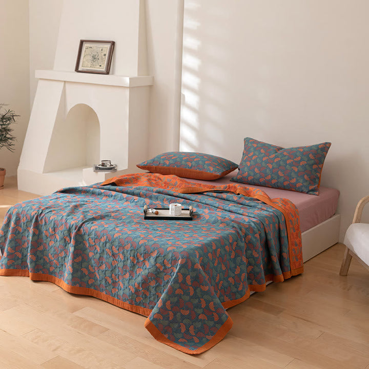 Reversible Ginkgo Leaf Cotton Quilt