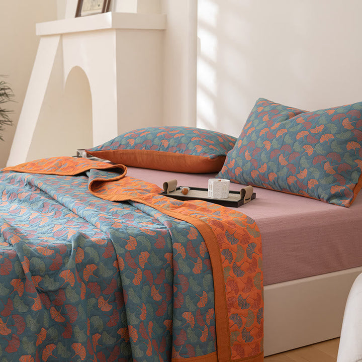 Reversible Ginkgo Leaf Cotton Quilt