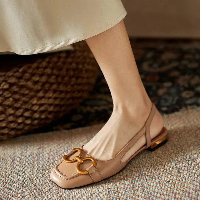 Women’s Casual Slingback Flat Shoes with Decorative Buckle