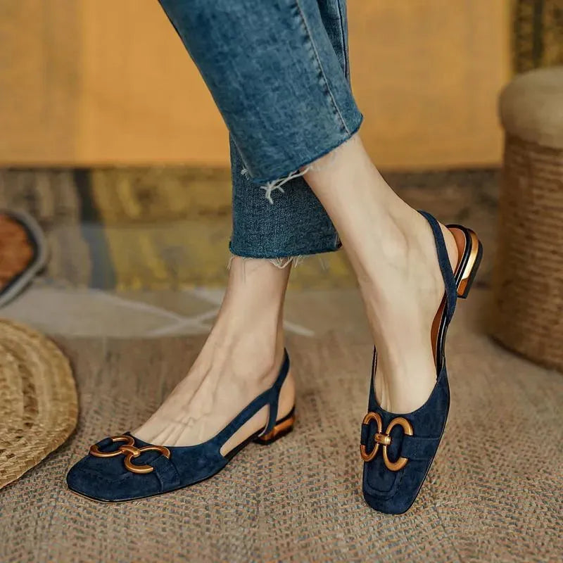 Women’s Casual Slingback Flat Shoes with Decorative Buckle