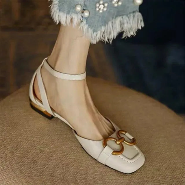 Women’s Casual Slingback Flat Shoes with Decorative Buckle
