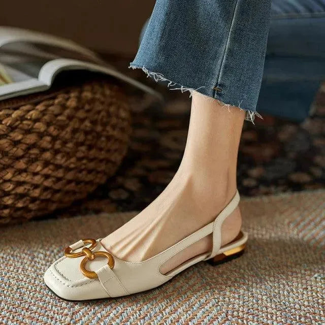 Women’s Casual Slingback Flat Shoes with Decorative Buckle
