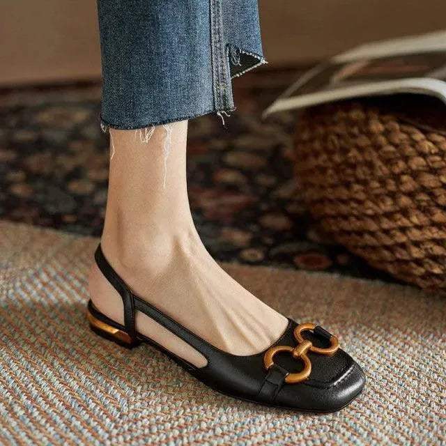 Women’s Casual Slingback Flat Shoes with Decorative Buckle