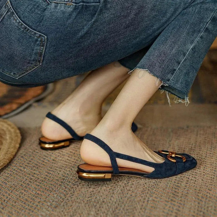 Women’s Casual Slingback Flat Shoes with Decorative Buckle