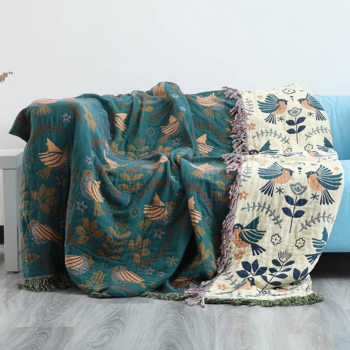Solari Cotton Bird & Floral Reversible Blanket