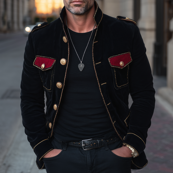 Radcliffe Velvet Multi-Button Stand Collar Jacket
