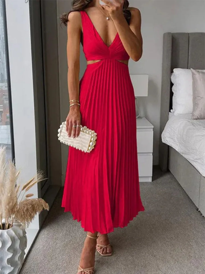Valencia Pleated V-Neck Maxi Dress