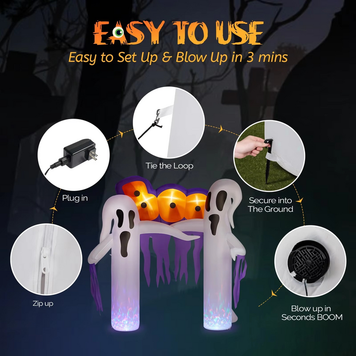 Inflatable Ghost Archway Halloween Decoration with LED Lights