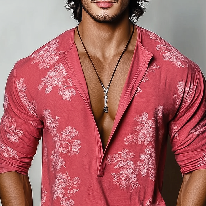 Redford Floral Long Sleeve Henley Shirt