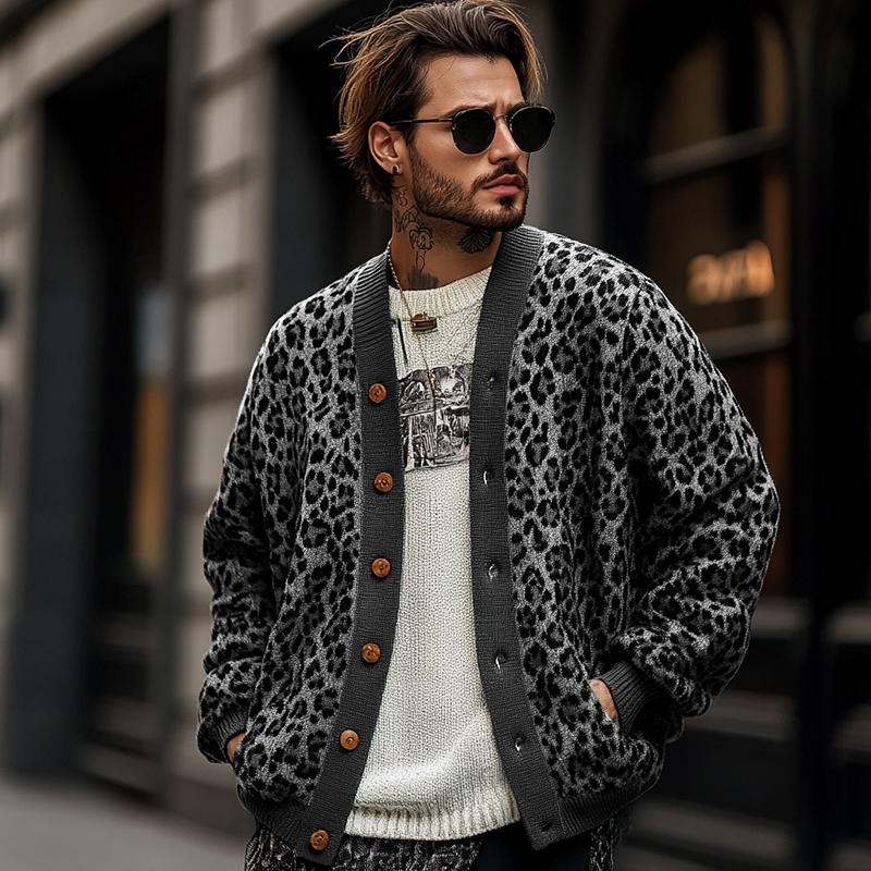 Milton Jacquard Leopard Cardigan