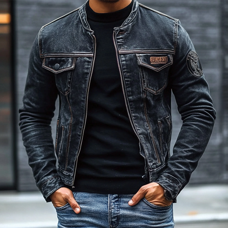Rowley Slim Fit Denim Baseball Collar Jacket