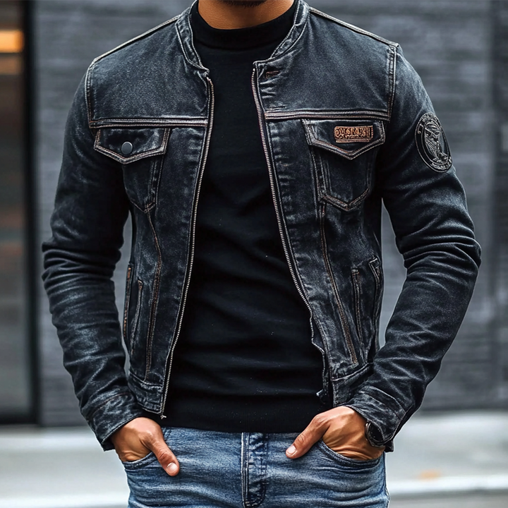 Rowley Slim Fit Denim Baseball Collar Jacket