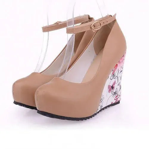 Floral Print Wedge Mary Jane Heels