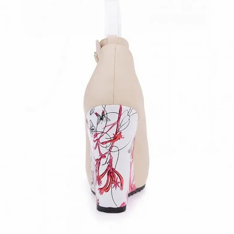 Floral Print Wedge Mary Jane Heels