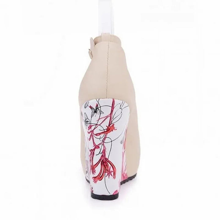 Floral Print Wedge Mary Jane Heels