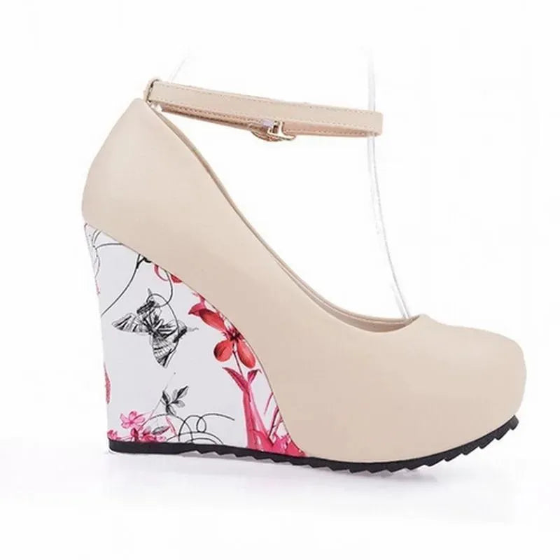 Floral Print Wedge Mary Jane Heels