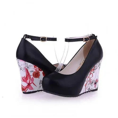 Floral Print Wedge Mary Jane Heels