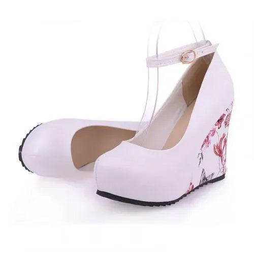 Floral Print Wedge Mary Jane Heels