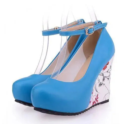 Floral Print Wedge Mary Jane Heels