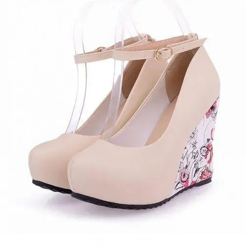 Floral Print Wedge Mary Jane Heels