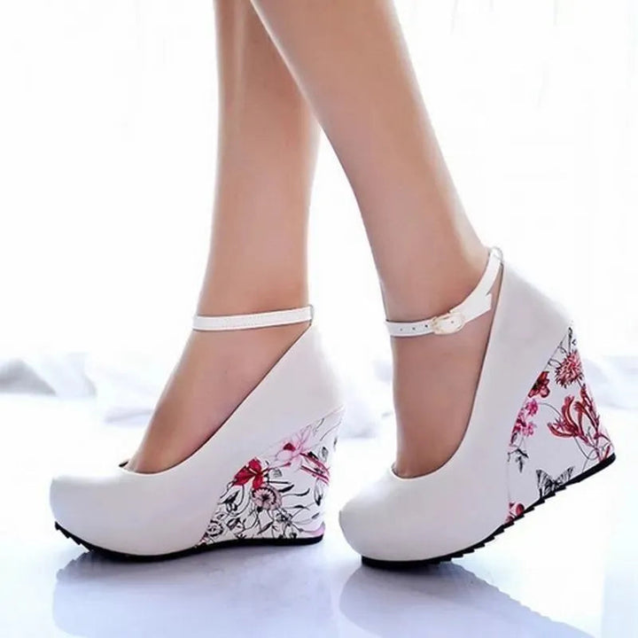 Floral Print Wedge Mary Jane Heels